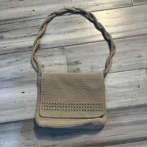 Vintage Y2K tan knitted shoulder bag purse women’s